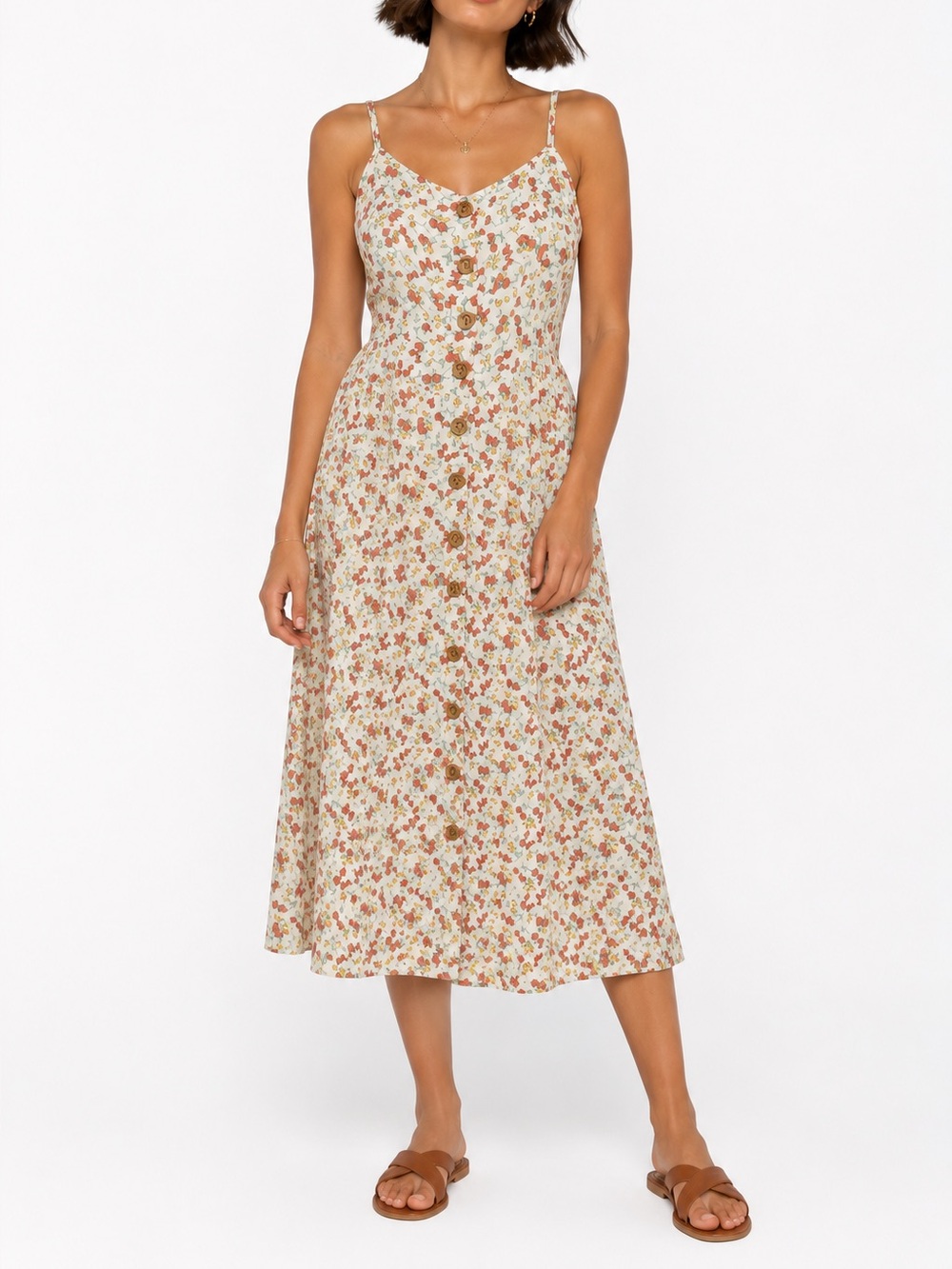 Mimi Chica Cream Midi Dress with Rust Floral Print